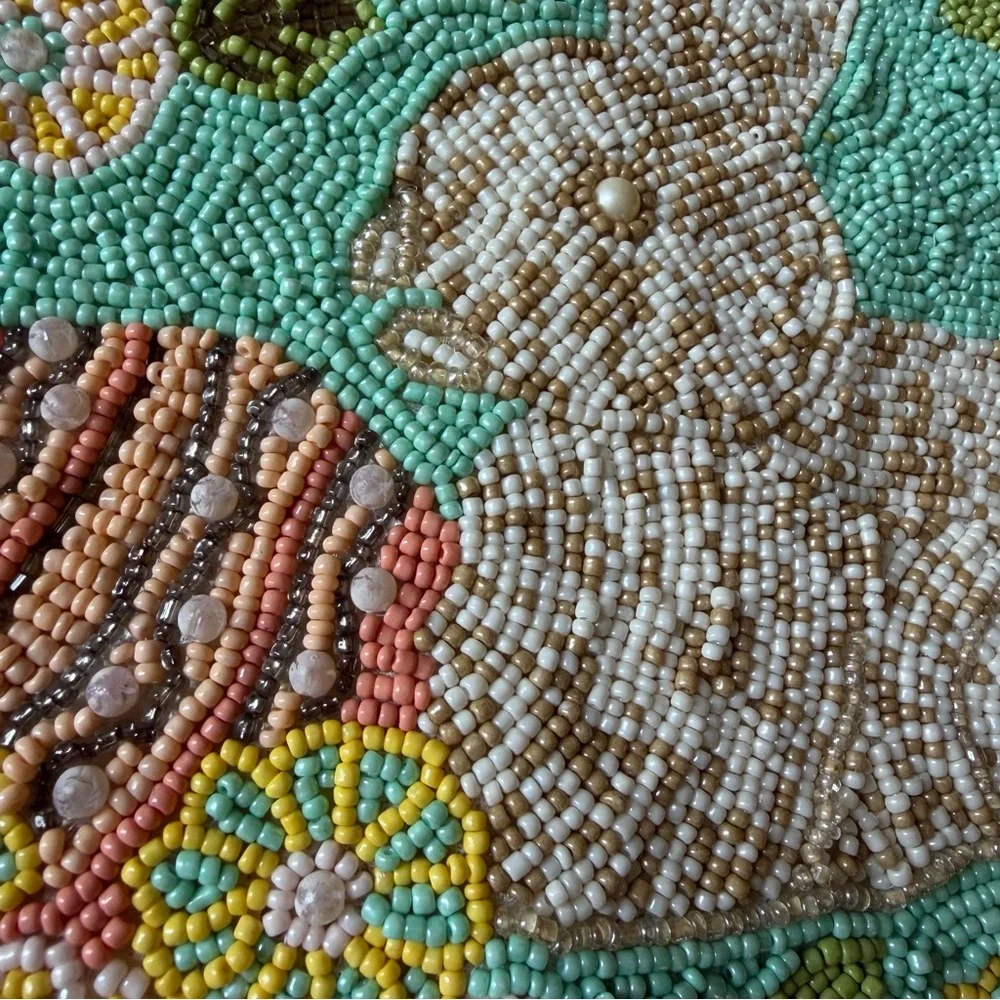 Pier 1 Beaded Table Runner Bunny Rabbit Spring Easter Egg Heavy 14